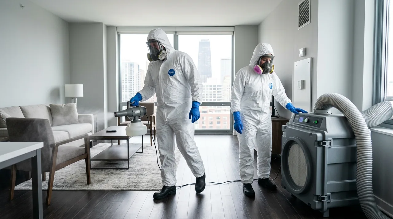 Biohazard remediation equipment including negative air scrubbers and containment barriers in Chicago